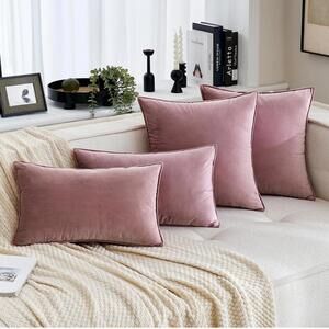 🆕 Dusty Pink VELVET Accent Pillow Covers Luxury High End Hotel Vibes 26” x 26”